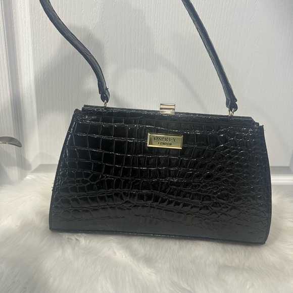Osprey black patent leather croc vintage kisslock handbag - Picture 1 of 8